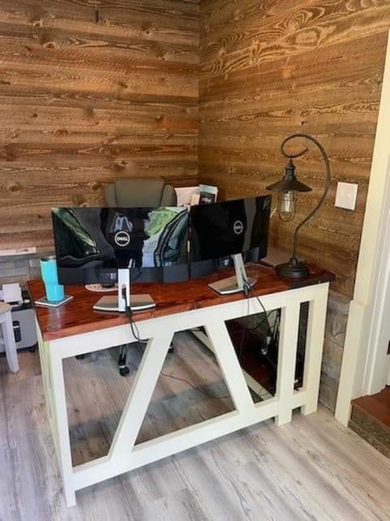 Corner desk dark top with drawer | Customer Photo