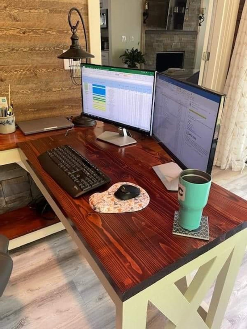 Corner desk dark top with drawer | Customer Photo