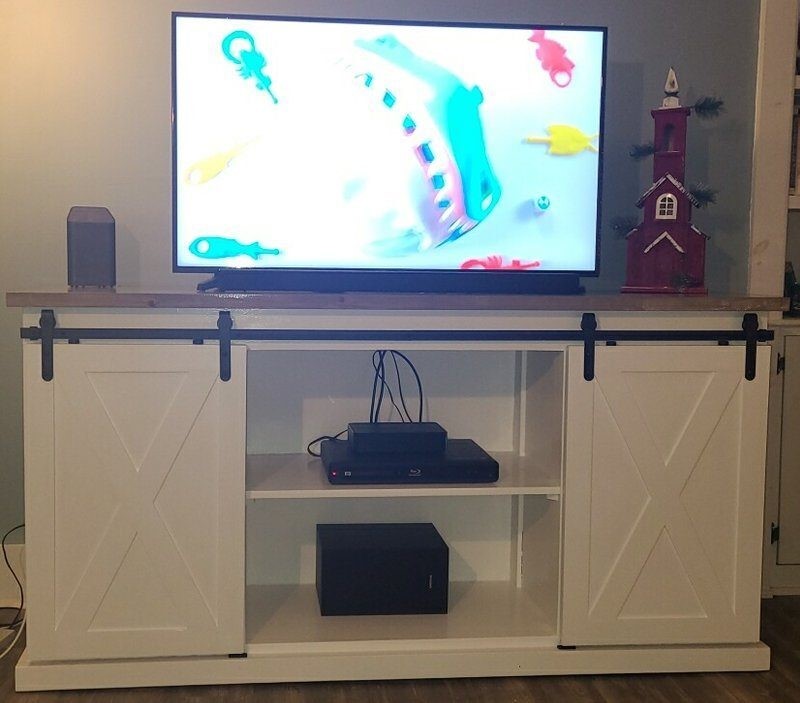 CustomMadeEntertainmentCenterWithBarndoors - Fathers Hands Woodworks