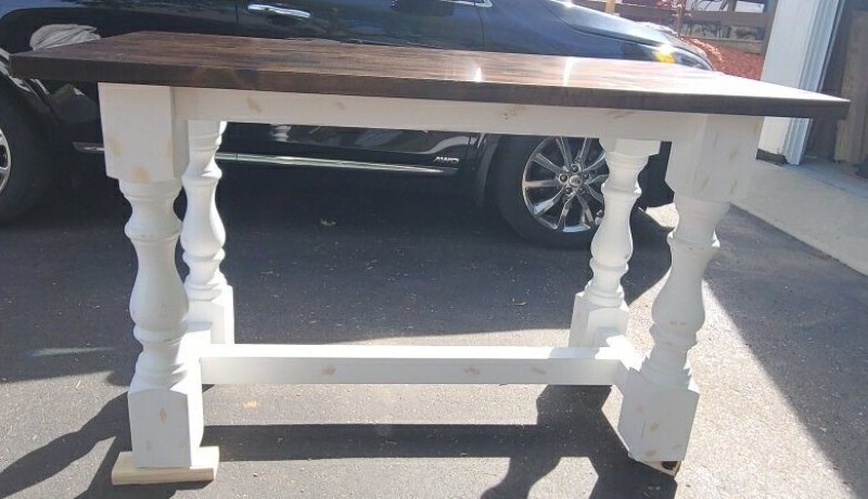 Custom Stained Table
with Butcher Block Table | Fathers Hands Woodworks