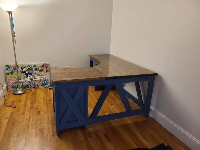 Winnipesaukee Desk in navy blue. View from back.