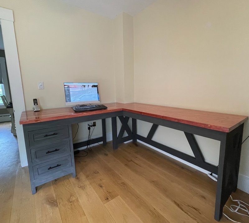 L Shaped Desk With Custom Colored Paint And Stained Top