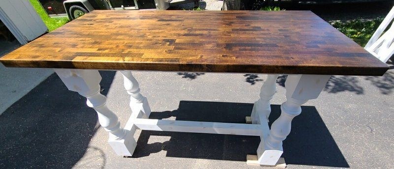 Custom Stained Table with Butcher Block Table Top